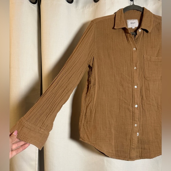 Rails Oversized Button Up Ellis Gauze Shirt in Toasted Coconut Tan Brown Small - Picture 7 of 11